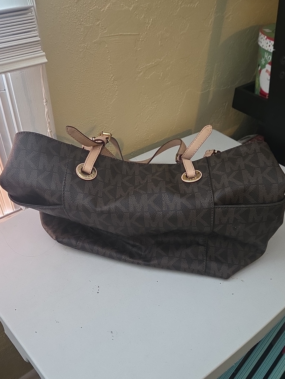 Michael Kors Brown Logo Shoulder Tote with Tan Handles